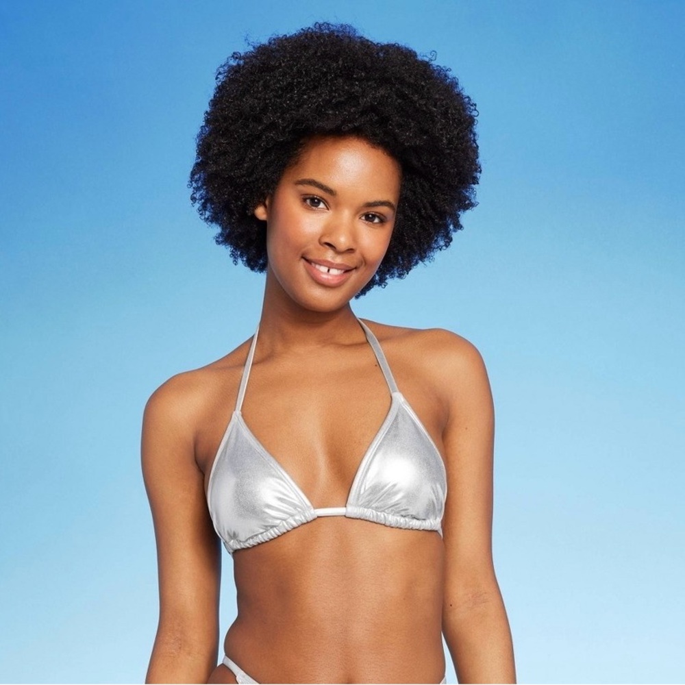 Wild Fable Metallic Silver Bikini Top